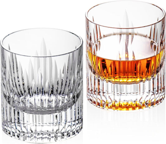 KAMMAK Crystal Whiskey Glasses Set of 2, Luxury 7.44oz Old Fashioned Glasses Stemless, Hand Blown Cocktail Glasses, Handcrafted Cut White Scotch Cup for Women, Men Gift for Bourbon,Home Bar