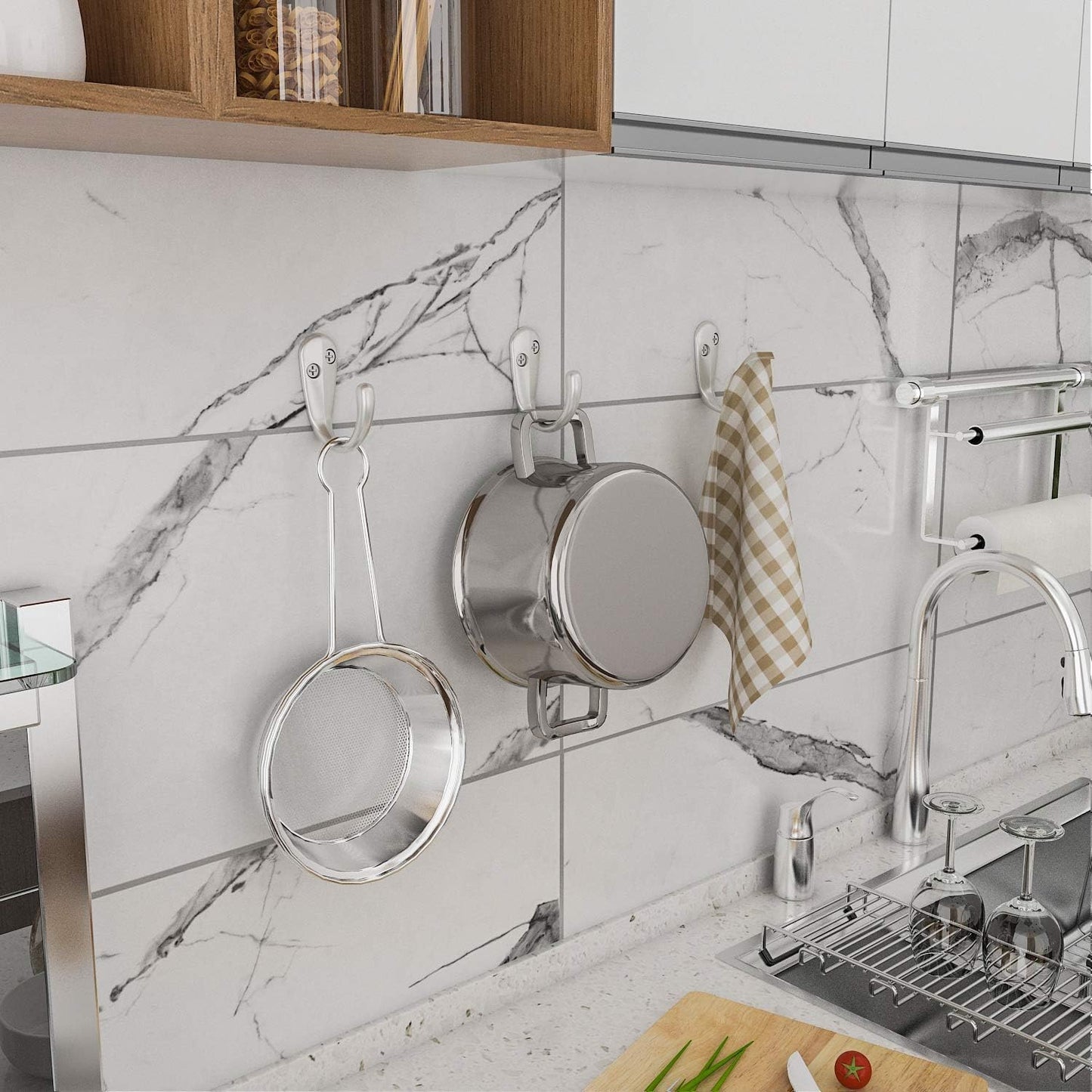 IBosins 50PCS Coat Hooks Wall Mounted Single Prong Robe Hook for Hanging Towel Hooks with 100 Screws for Cup, Mug, Bags, Hat, Cap, Scarf, Pet leashes