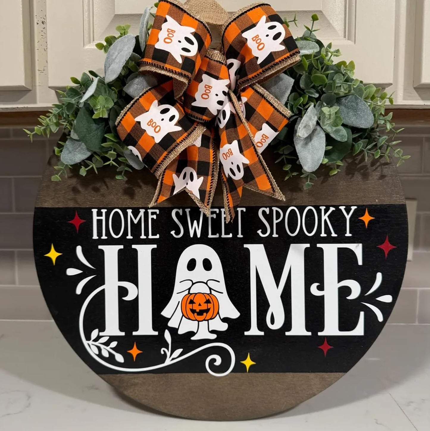 Halloween Stencils for Painting 12inch Large Reusable Halloween Stencil for Door Hanger Round Skeleton Ghost Boo Templates for Wood Walls Windows Door Mat Fabric