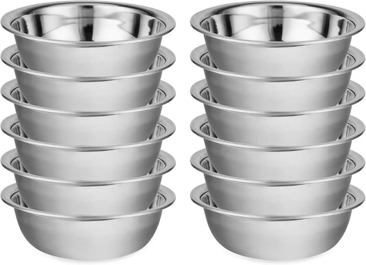 12 Pack 10.24 x 2.76 Inch Stainless Steel Mixing Bowls for Bulk Food Prep with Nesting Design for Hotel Restaurant and Home Kitchen Cooking in Silver