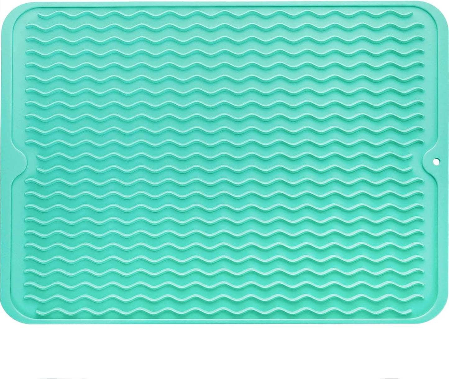 Silicone Dish Drying Mat for Multiple Usage,Easy clean,Eco-friendly,Heat-resistant Silicone Mat for Kitchen Counter or Sink,Refrigerator or drawer liner Mint L 16 inches x 12 inches
