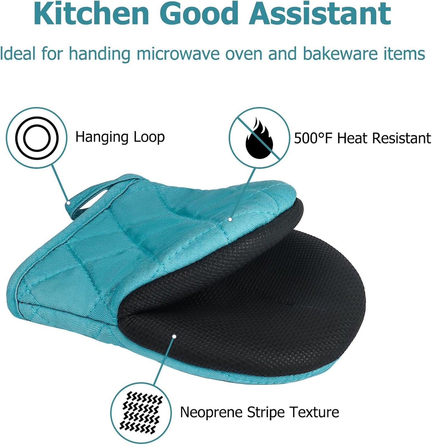 Oven Mitts and Pot Holders Set, Pack of 4, Heat Resistant Silicone Kitchen Mini Oven Mittens for 500 Degrees, Mini Oven Gloves and Hot Pads for Baking Grilling Barbecue Microwave Machine Washable