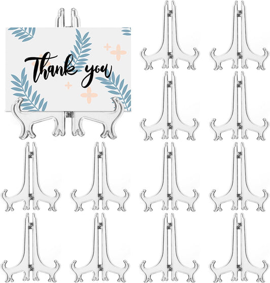 12 Pack 3 Inch Clear Plastic Easels or Stand/Plate Holders to Display Pictures or Other Items at Weddings, Plate Stands for Home Decoration, Birthdays, Tables