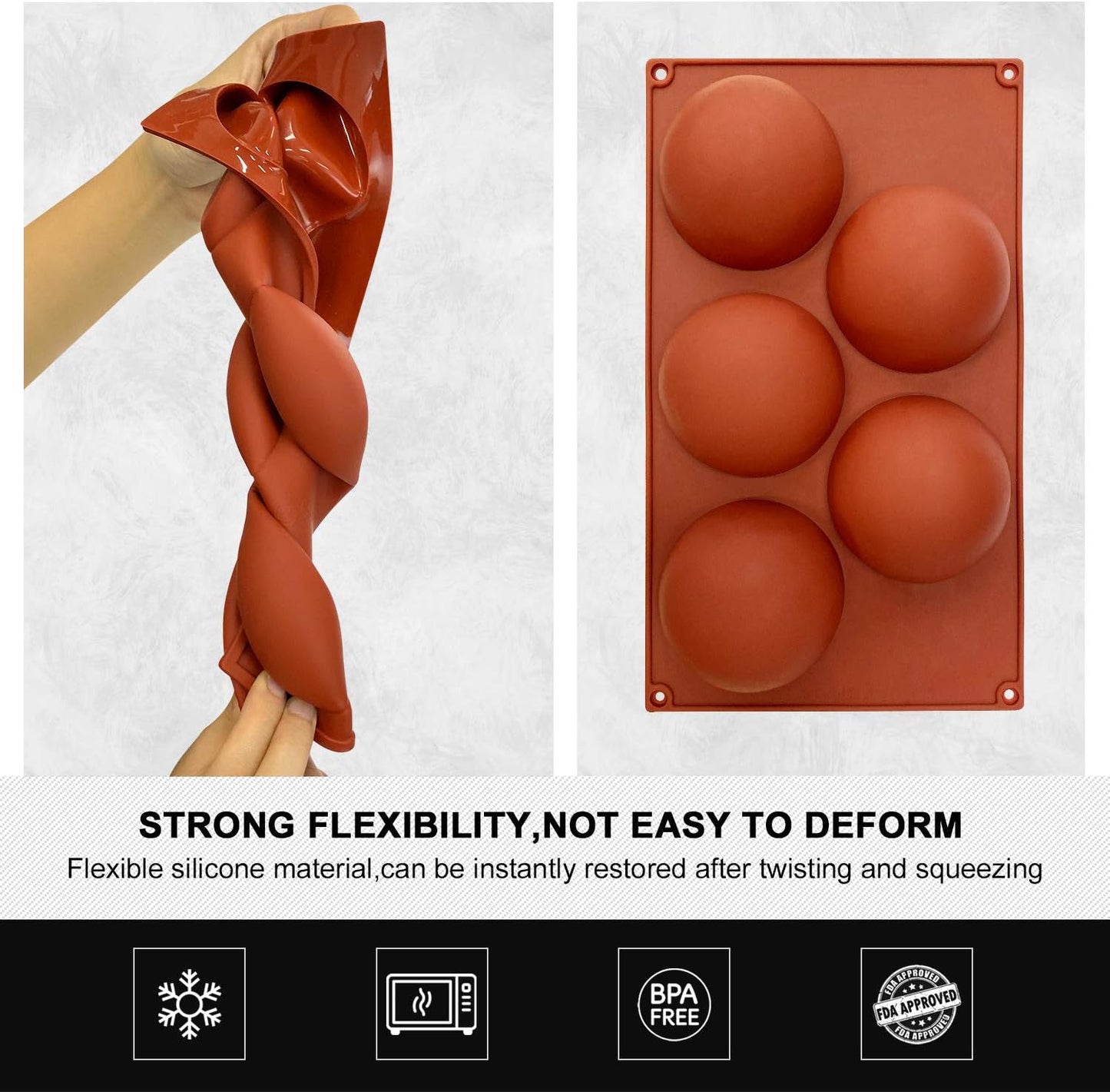 Extra Large 5-Cavity Semi Sphere Silicone Mold, 3 Packs Half Sphere Silicone Baking Molds for Making Chocolate, Cake, Jelly, Dome Mousse