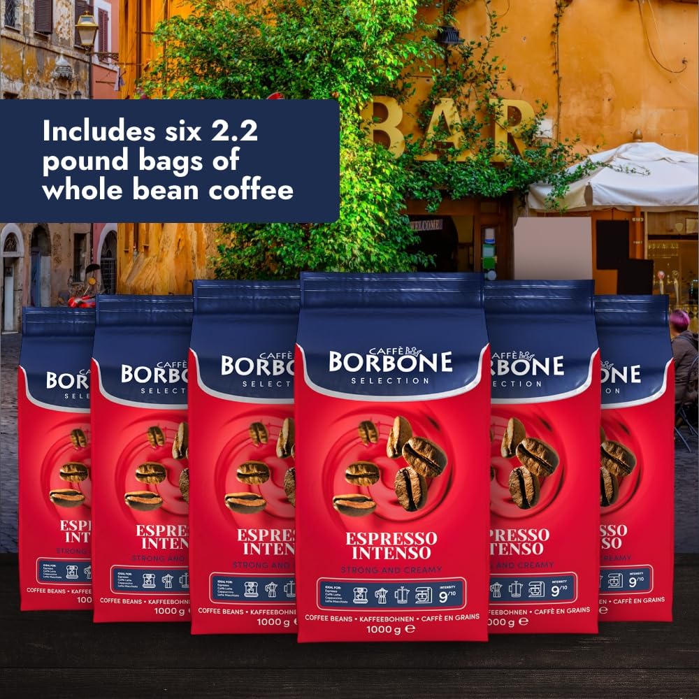Caffe Borbone Whole Bean Coffee, Espresso Intenso, Medium Roast, Full-Bodied and Strong, Premium Robusta Coffee Beans, Roasted and Freshly Packaged in Italy - 2.2 Pound Bag (Pack of 6)