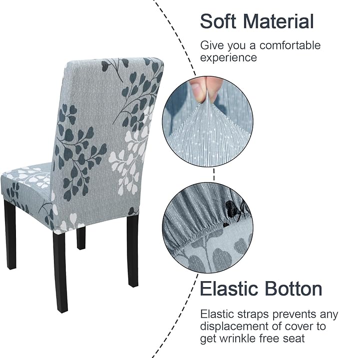 JQinHome Pattern Chair Covers for Dining Room Set of 6, High Stretch Removable Washable Parsons Chair Slipcover for Home Party Hotel Wedding Ceremony (Flower,6PCS)