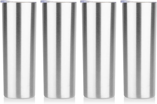 HASLE OUTFITTERS 20 oz Skinny Tumblers Bulk Set, Stainless Steel Insulated Slim Tumblers with Lids, Reusable Double Wall Travel Coffee Mugs, Durable Powder Coated Travel Water Cups (4)
