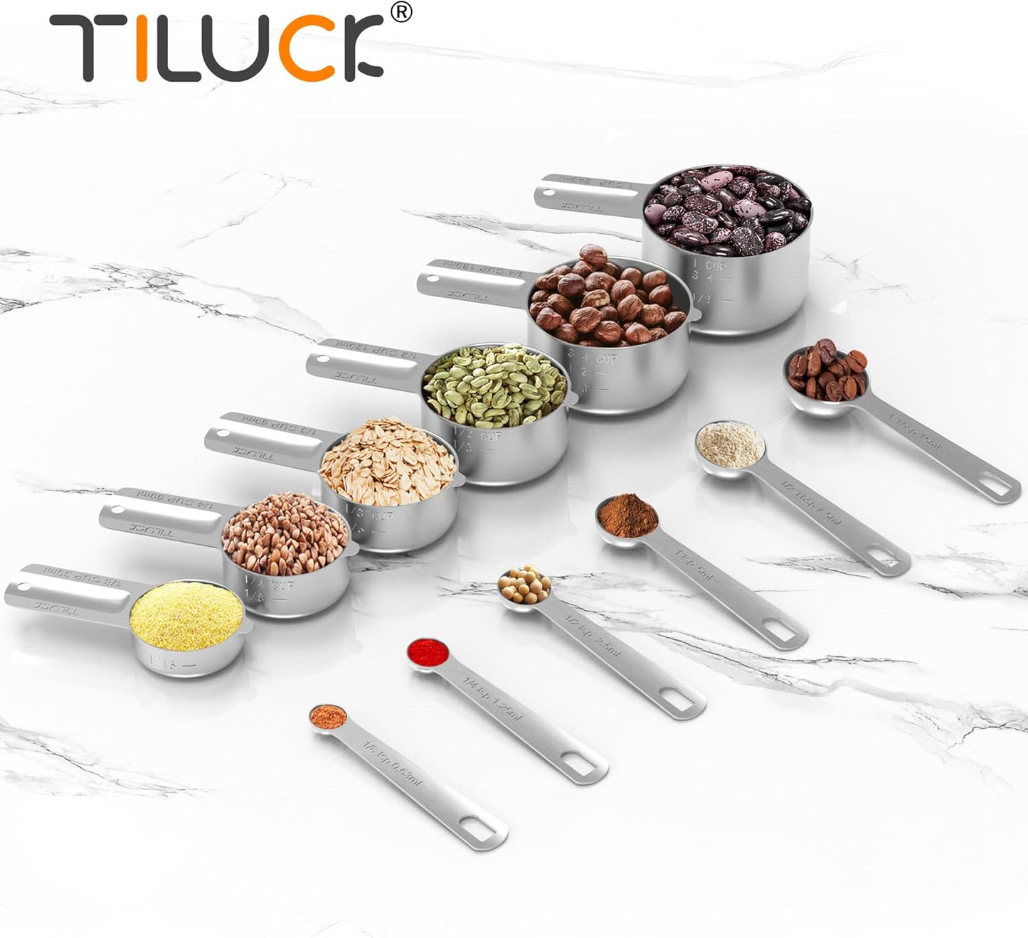TILUCK Stainless Steel Measuring Cups & Spoons Set, Cups and Spoons,Kitchen Gadgets for Cooking & Baking (12)