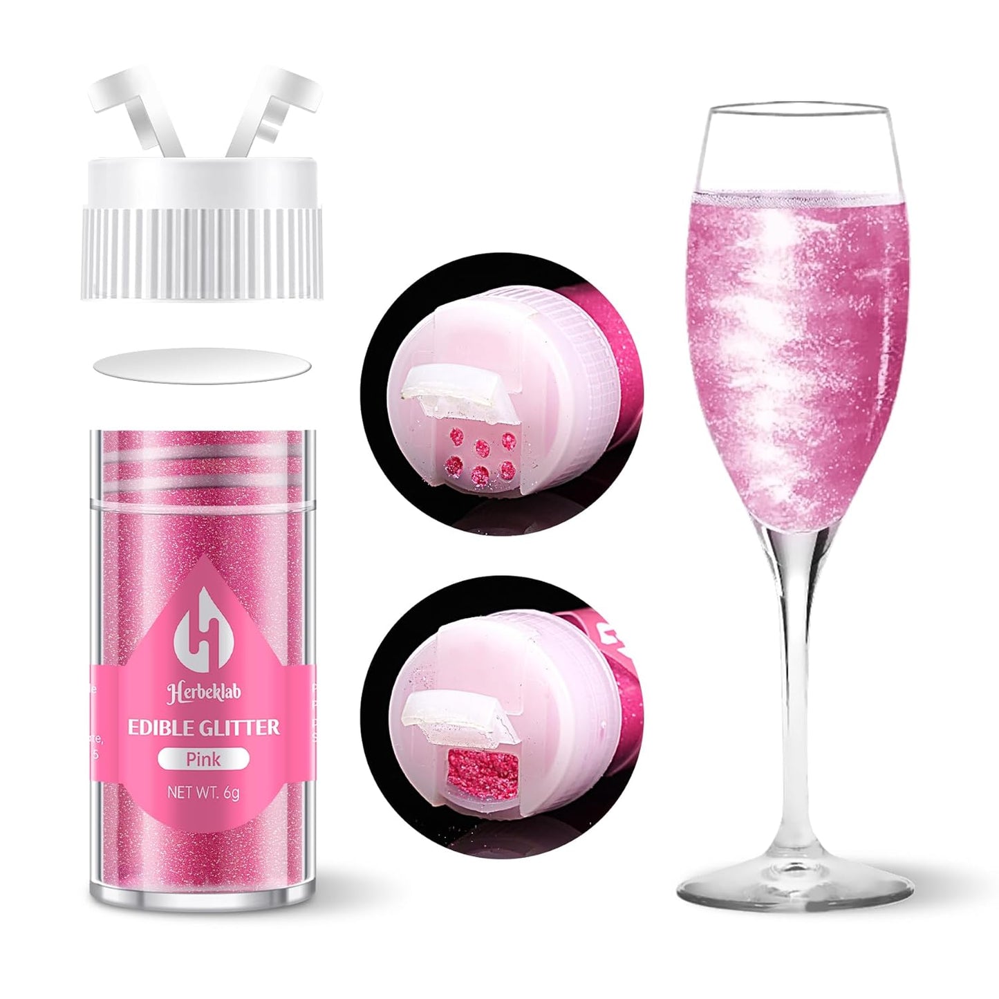 Pink Edible Glitter for Cocktails Luster Dust Edible Pink Drink Glitter Food Grade Shimmer Powder for Cakes Beverage Chocolate, 6g