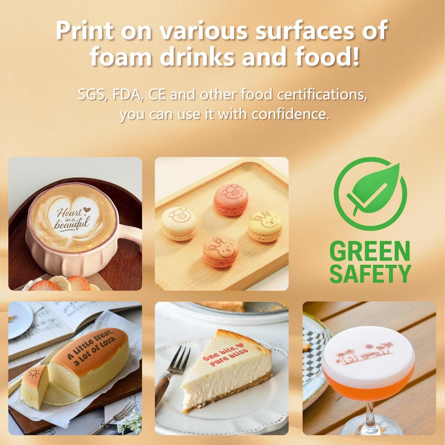 EVEBOT Handheld Food PrintPen, Portable Mini Latte Art & Dessert Decorator for Coffee, Macarons, Cookies - Bluetooth 4.2, Matcha