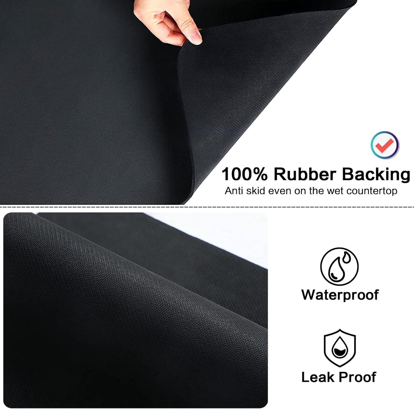 Coffee Mat 12''x19'' Dish Drying Mats for Kitchen Counter - Absorbent Hide Stain Bar Accessories Anti Spill Rubber Backed - Fits Under Coffee Maker Espresso Machine Dish Rack (Black)