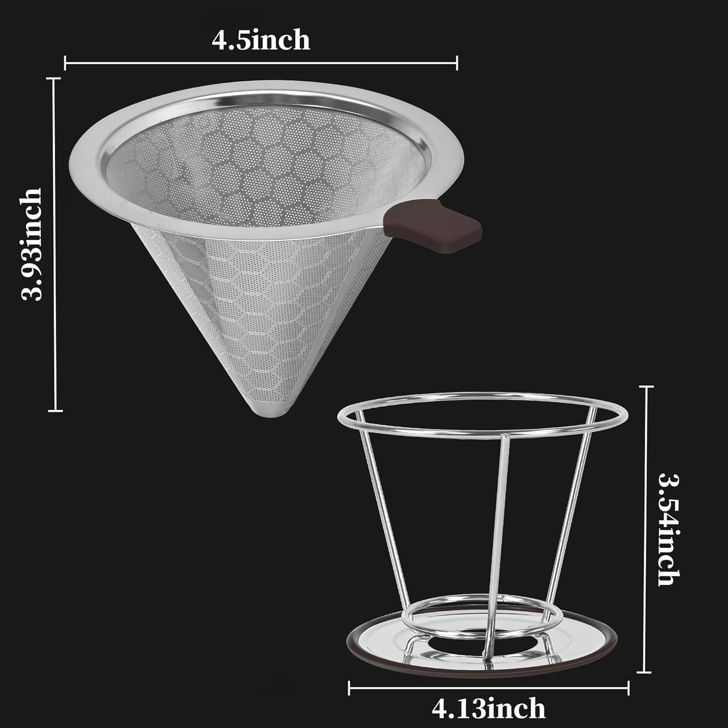 Pour Over Coffee Dripper, Pour-over Filters with 800 Mesh Steel Mesh Optimize Extraction For Rich Coffee Flavor, Stainless Steel Filter, Paperless Pour-over