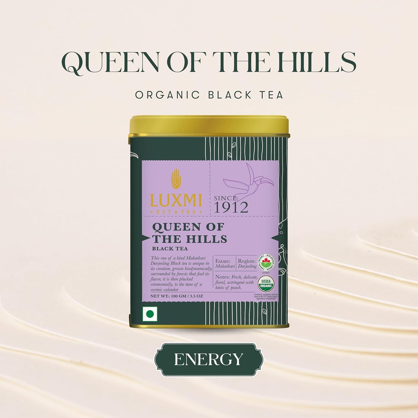 Luxmi Estates - Queen of the Hills - Organic Black Tea - Loose Leaf - 100g (50 Cups) | Freshly Harvested Organic Makaibari Darjeeling Tea | Best Natural Flavor Tea The World Has To Offer