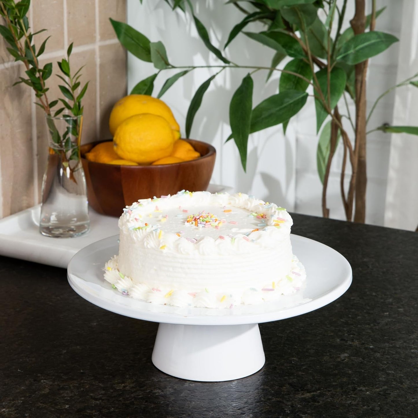 The Cake Stand -10" Ceramic Pedestal Cake Stand with Gloss Finish - Modern Display for Cakes, Cupcakes, Cookies & More - Perfect for Weddings, Birthdays & Baby Showers (White)