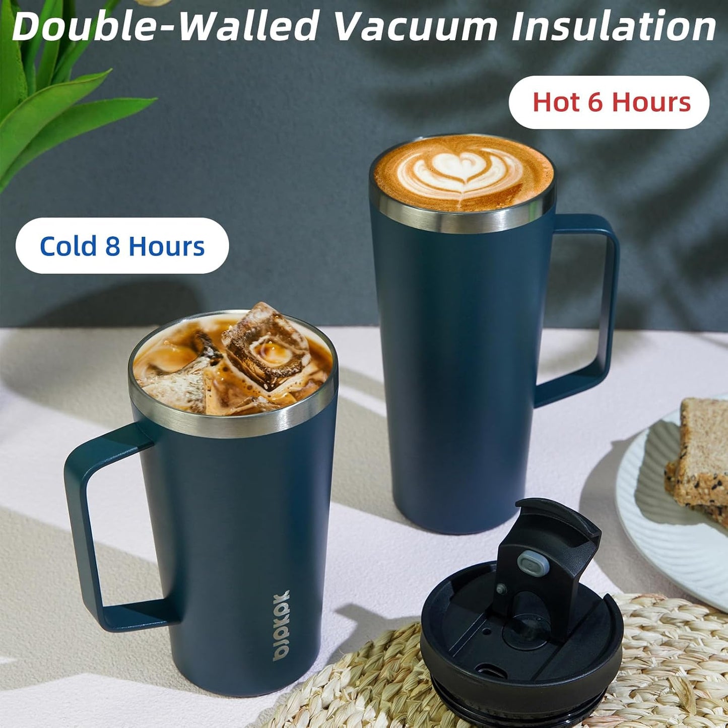 BJPKPK Insulated Tumbler with Handle, 26oz Insulated Tumblers with Lid and Straw, Stainless Steel Metal Water Bottles, Coffee Travel Mugs, Cups, Black