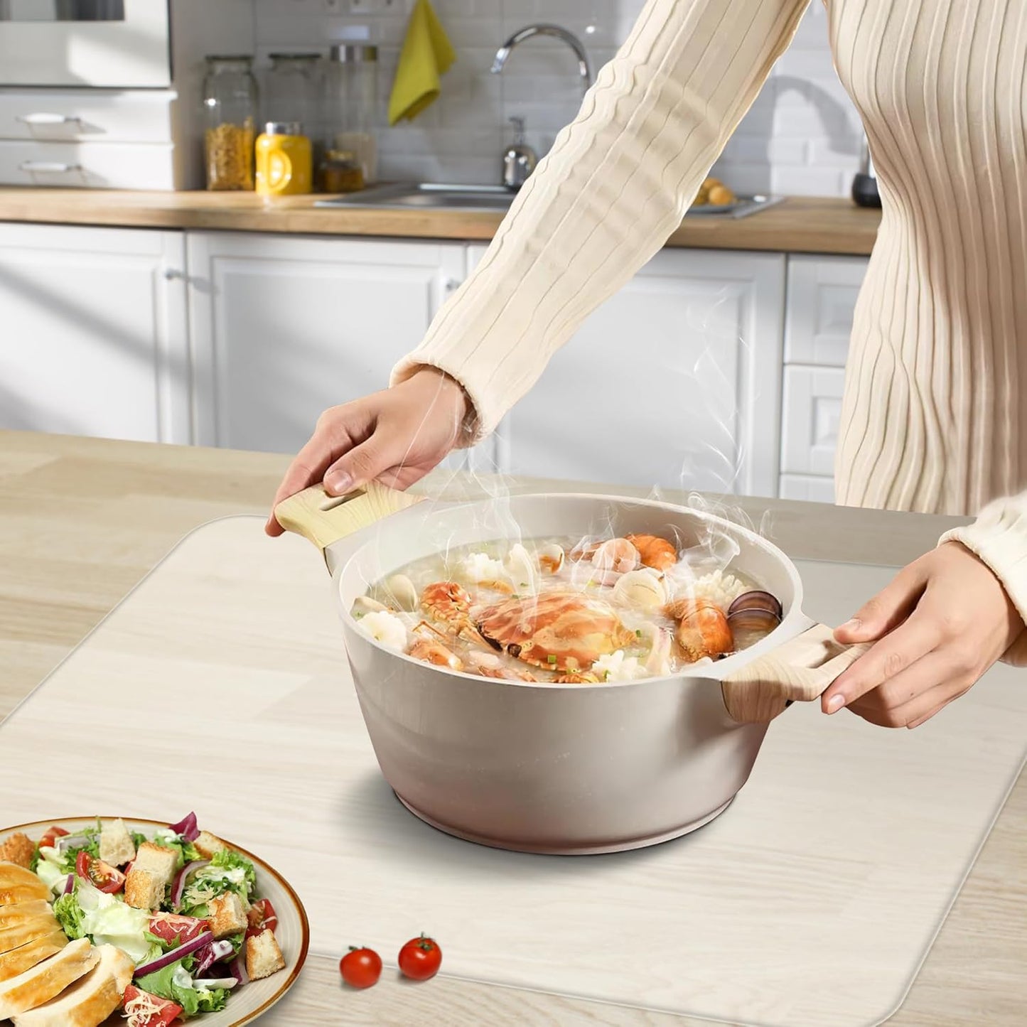 Silicone Mat for Kitchen Counter, Silicone Mat Trimable to Size (Translucent, 15.7×11.8inch-2pcs), BPA-Free Silicone Placemat, Heat-Resistant NonSlip Table Mat for Air Fryer, Countertop Protector Mat