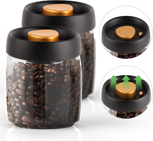 Coffee Vacuum Container Mason Jars: Food Coffee Bean Storage Containers with Lids Airtight, Plastic Wide Mouth Mason Jars Vacuum Sealer, Manual Vacuum Extraction Sealed Tank, 2pcs 800ml