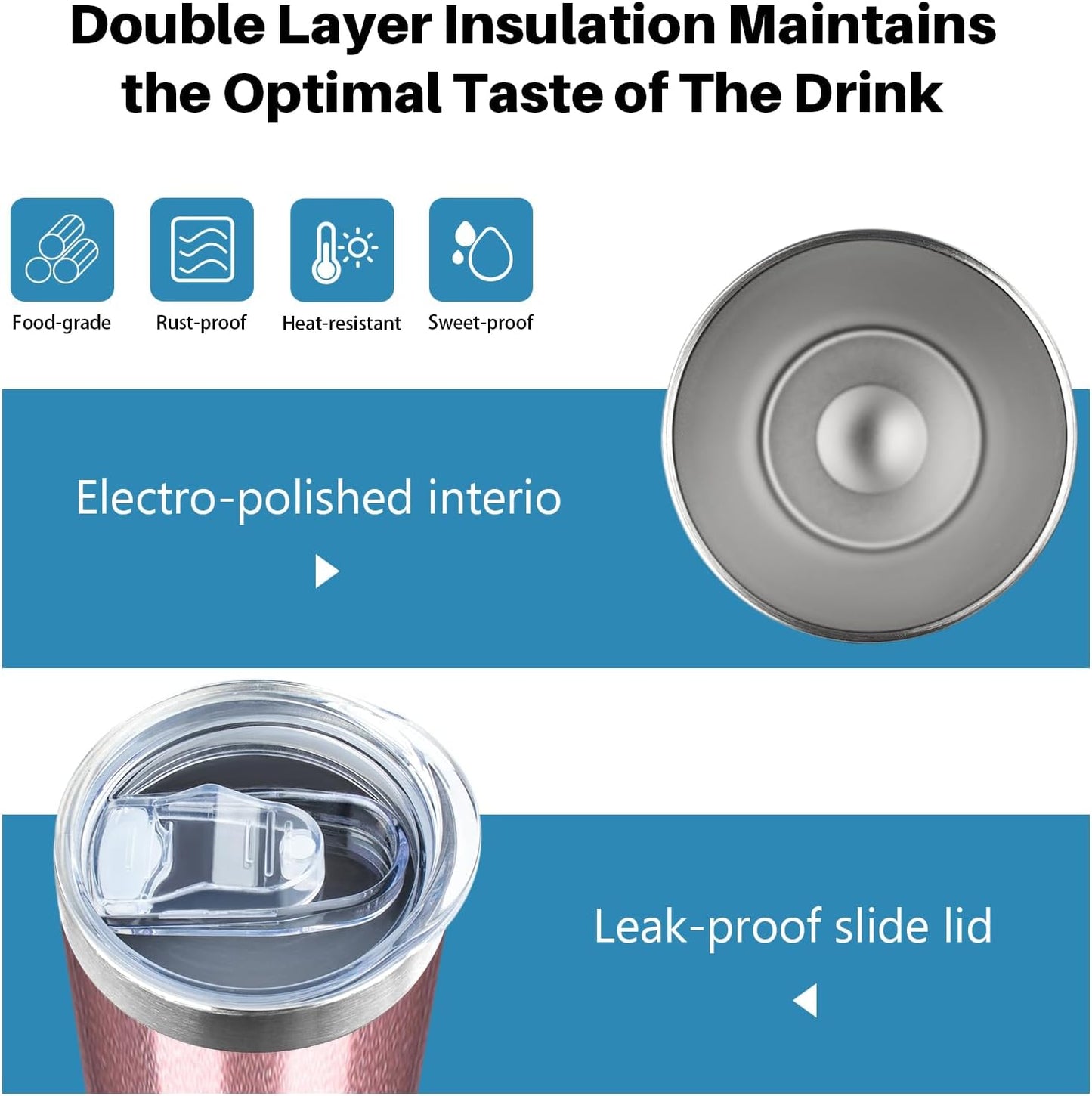 20 oz Skinny Tumblers with Lid and Straw,Stainless Steel Vacuum Insulated Tumbler Cup Double Wall Travel Coffee Mug, Thermal Water Tumbler for Hot and Cold Drinks(Rose Gold,4)