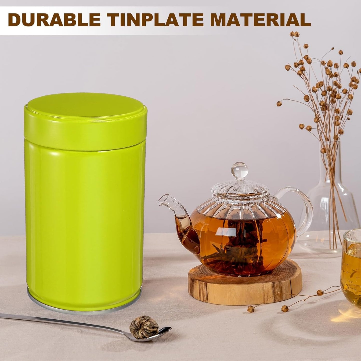 uxcell 2Pcs Round Tea Canisters, 5" x 3" Airtight Metal Tea Containers for Loose Tea, Coffee Beans, Spices - Durable, Compact, and Stylish Storage Tea Tin (Green)