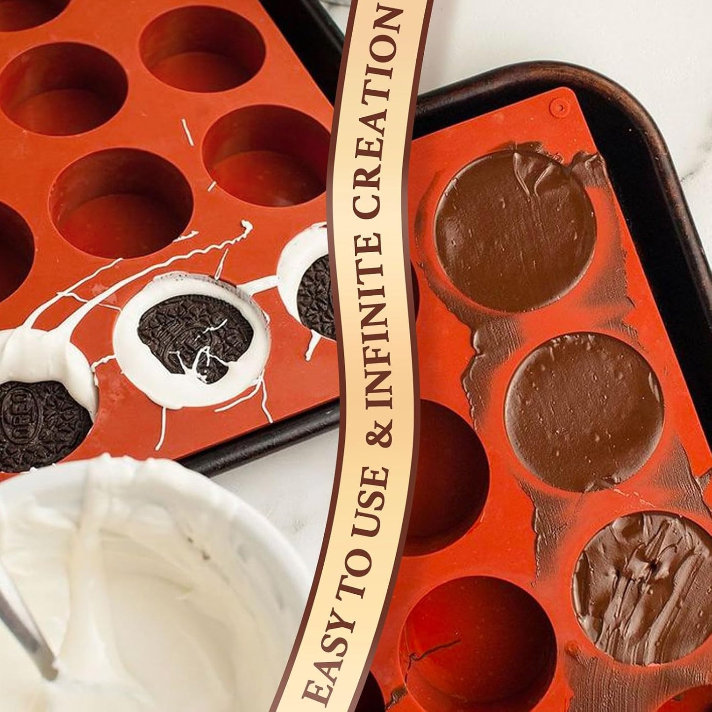 HKNMTT Round Silicone Molds 2 PCS, 12-Cavity 2.1" Cylinder Chocolate Covered Cookie Mold, Food Grade Non-Stick Baking Moulds Compatible Oreos Candy Handmade Soap Pudding Jello Mini Cake Jelly Brownie