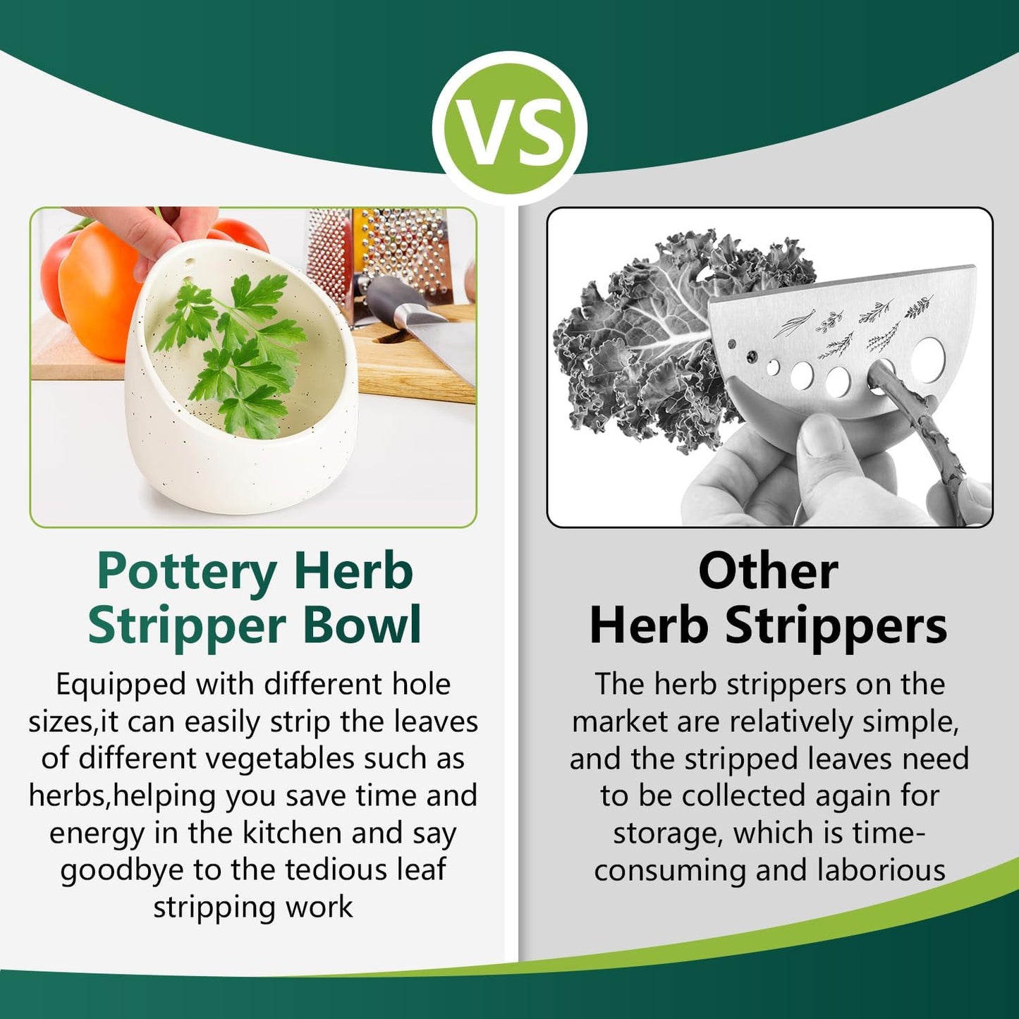 Pottery Herb Stripper Bowl, Handmade Ceramic Herb Peeling Bowl, for Separating Leaves and Stems (White)