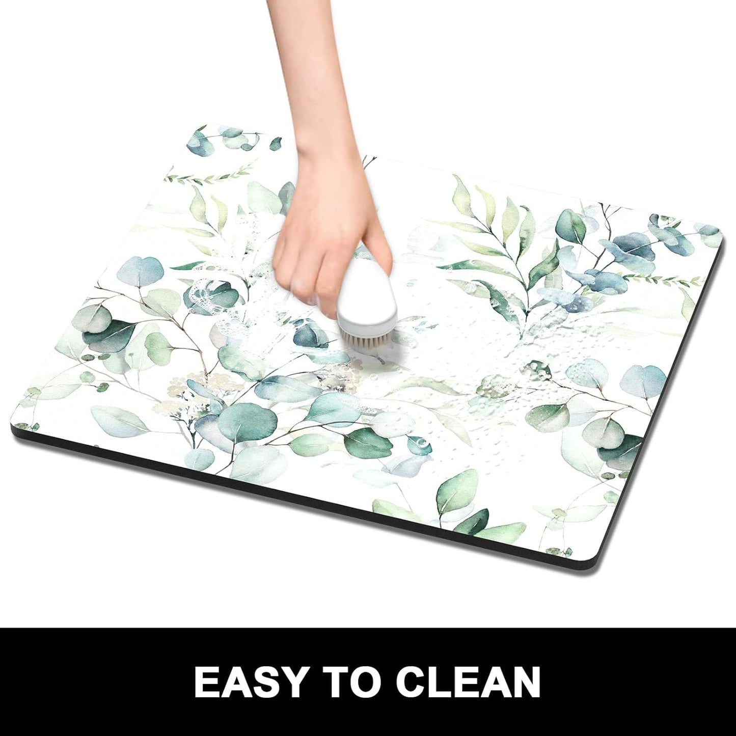 Rnivvi Dish Drying Mat for Kitchen Counter, 16 x 18" Cute Boho Theme Absorbent Heat Resistant Drying Pad with Non-slip Rubber, Coffee Bar Mats for Dish Rack Kitchen Decor Accessories, Leaves