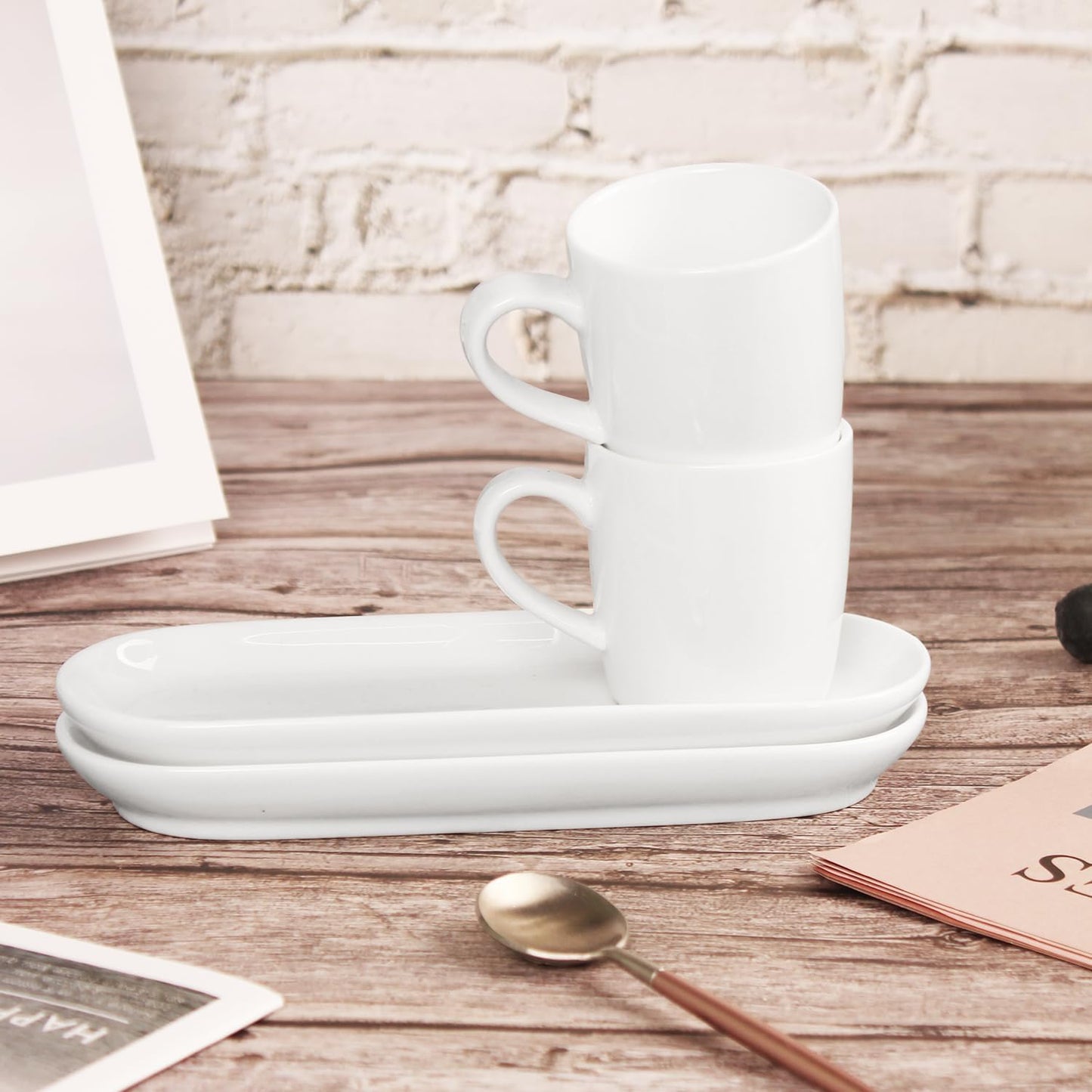 Italian Style Espresso Cup Set of 4 | Porcelain Demi Tasse Cups and Saucers, 3 oz