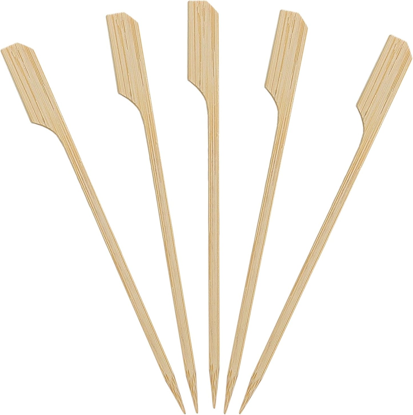 500 Count | KingSeal Natural Green Bamboo Wood Paddle Picks, Skewers for Appetizers and Cocktails, 4.5 Inches - 5 Packs of 100