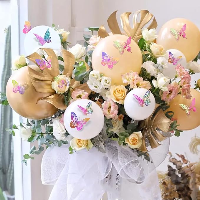 SAOROPEB 3D Butterfly Wall Decor 48 Pcs 4 Styles 3 Sizes, Purple Butterfly Decorations for Birthday Decorations Butterfly Party Decorations Cake Decorations, Removable Stickers (Laser Pinkpurple)