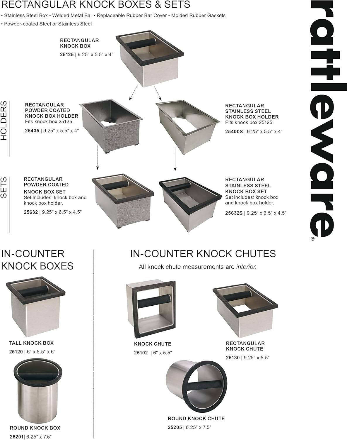 Rattleware Stainless Steel Knock Box with Maple Holder – Heavy-Duty Espresso Knock Bin, Perfect Coffee Bar Accessories, Durable Barista Accessory, Easy to Clean Grounds Container