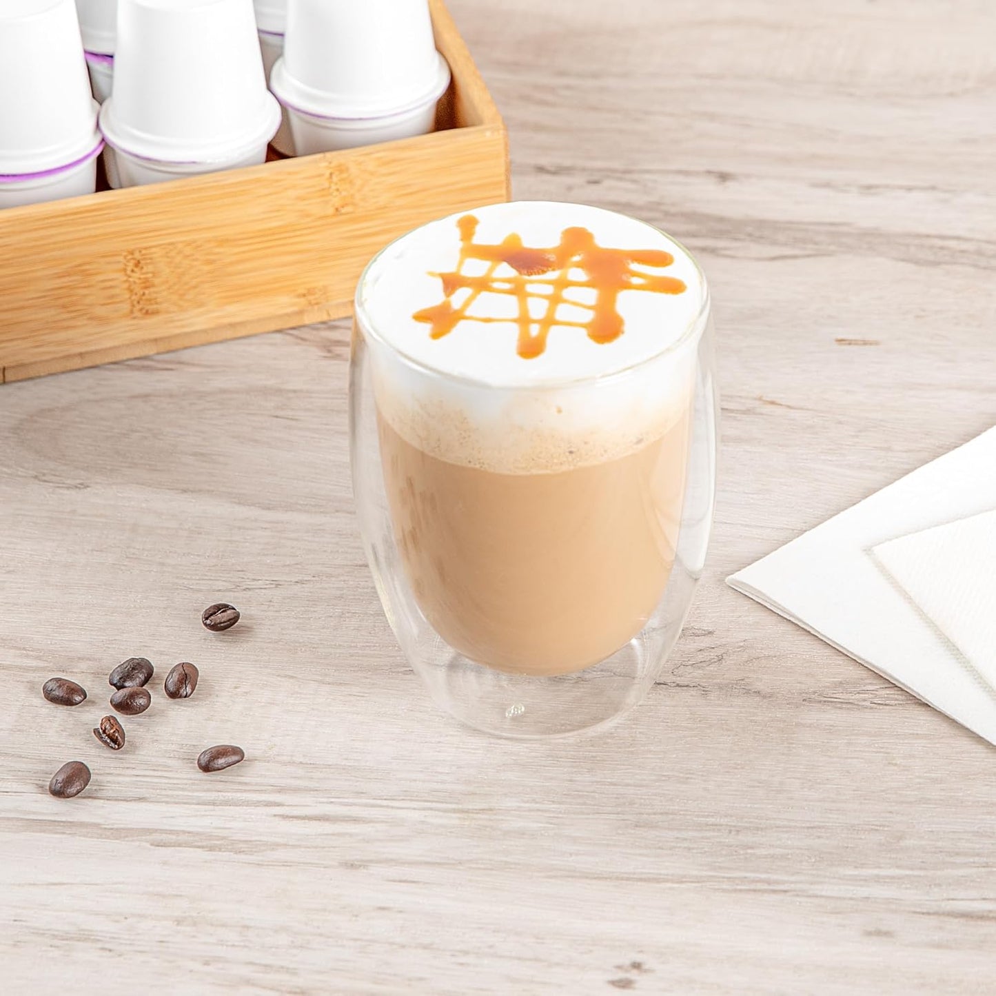 Restaurantware-Forma Professional 11.8 Ounce Double Wall Coffee Cups, 12 Insulated Latte Glasses - Dishwashable, Reusable, Clear Glass Beverage Cups, Freezable, For Hot Or Cold Beverages