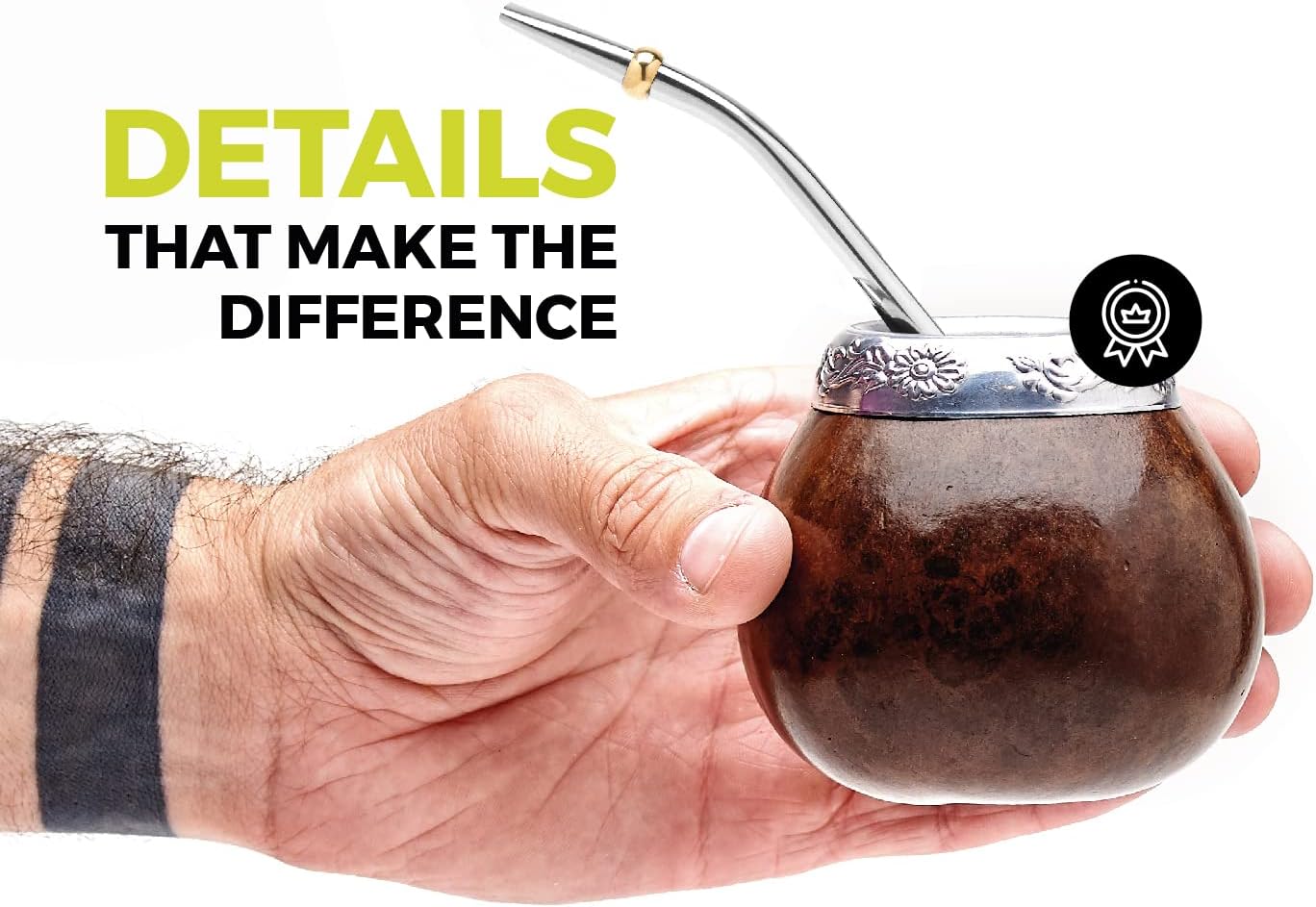 BALIBETOV Yerba Mate Gourd Set (Original Natural Handmade Yerba Mate Cup Argentina) - Includes Mate Tea Cup, Bombilla (Mate Straw) and Clean Brush - Classic Mate Cup and Bombilla (Dark Brown)