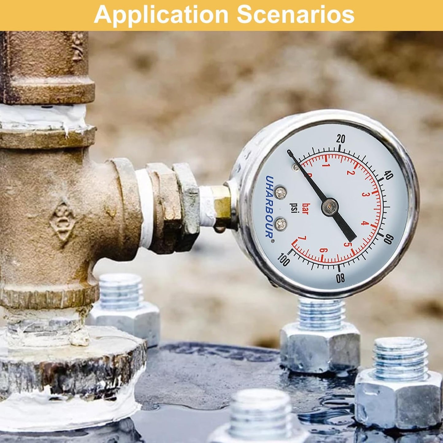 Pressure Gauge 1/4 NPT 0-100 Psi 2" Dial Stainless Steel Case, 1/4 NPT Lower Mount Pressure Gauge