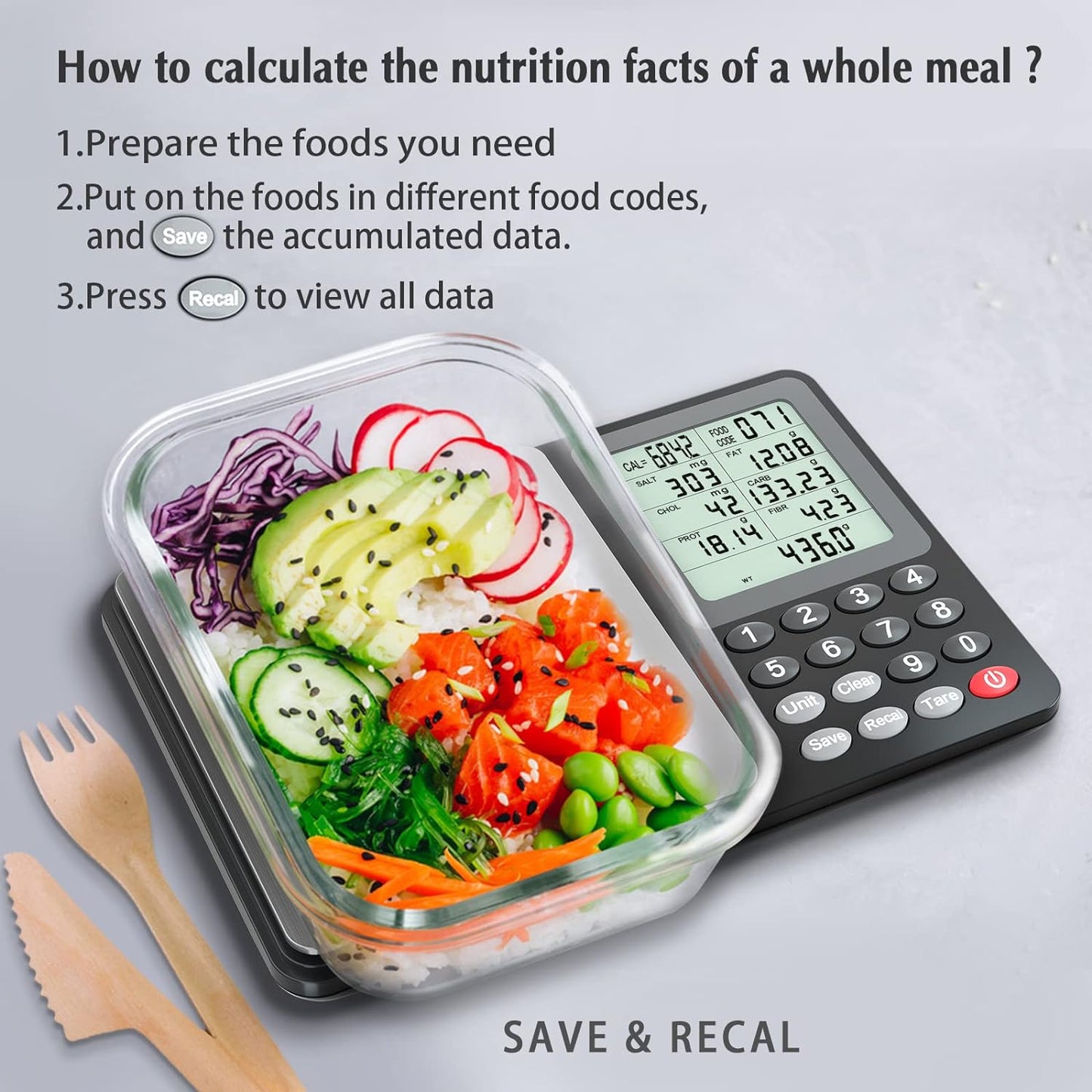 Fuzion Nutrition Food Scale, Digital Food Scale for Weight Loss, Calculating Food Facts, Macro, Calorie, Meal Prep, Portion Control, Stainless Steel