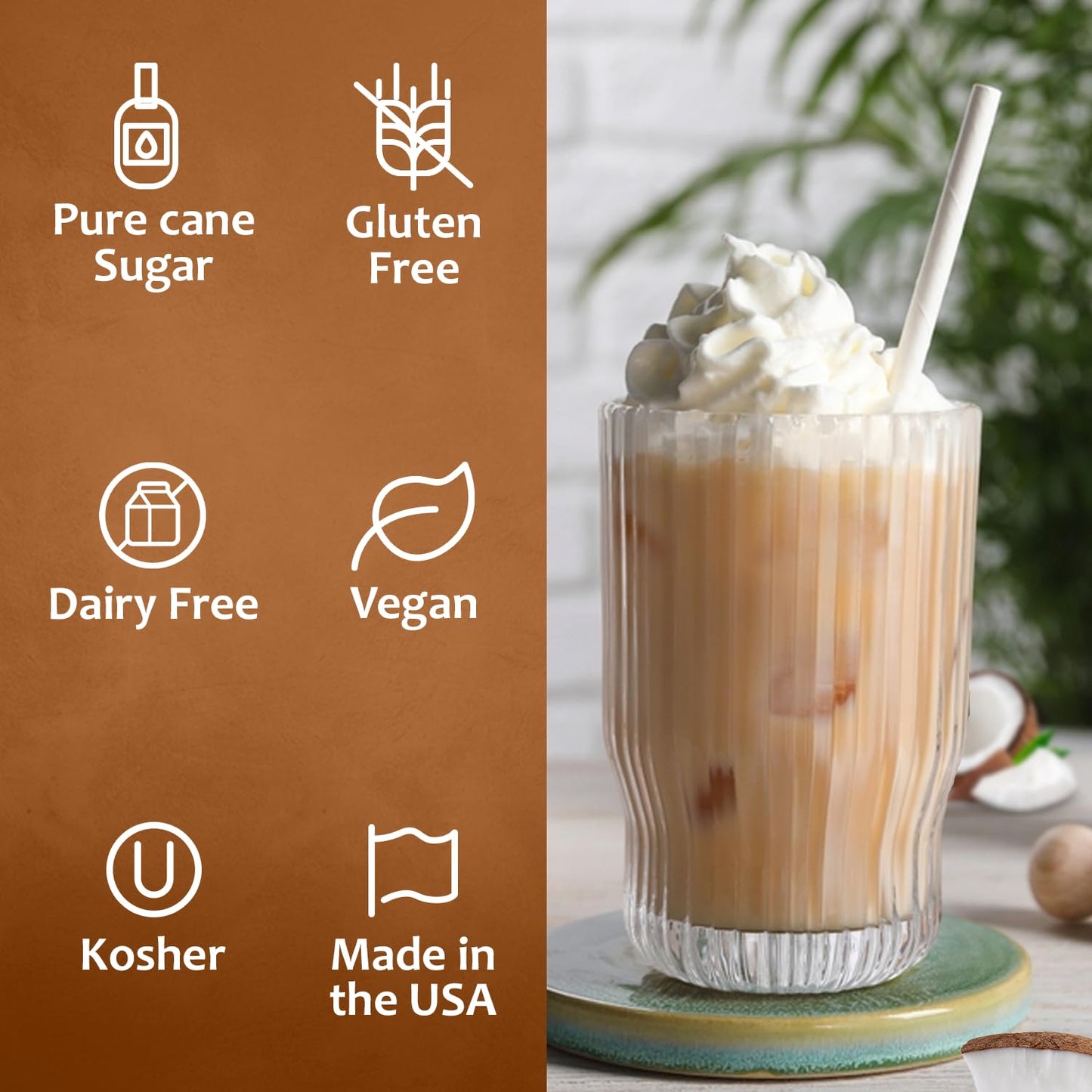 Syruvia Coconut Coffee Syrup - 25.4 fl oz. Premium Coffee Flavoring Syrup. Kosher, and Gluten-Free. Perfect for Enhancing Drinks, Sodas, Shakes, Desserts, and More.