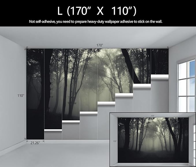 Foggy Black Forest Wallpaper Bedroom Dark Woodland Trees Wall Mural Living Room (Not Peel and Stick)