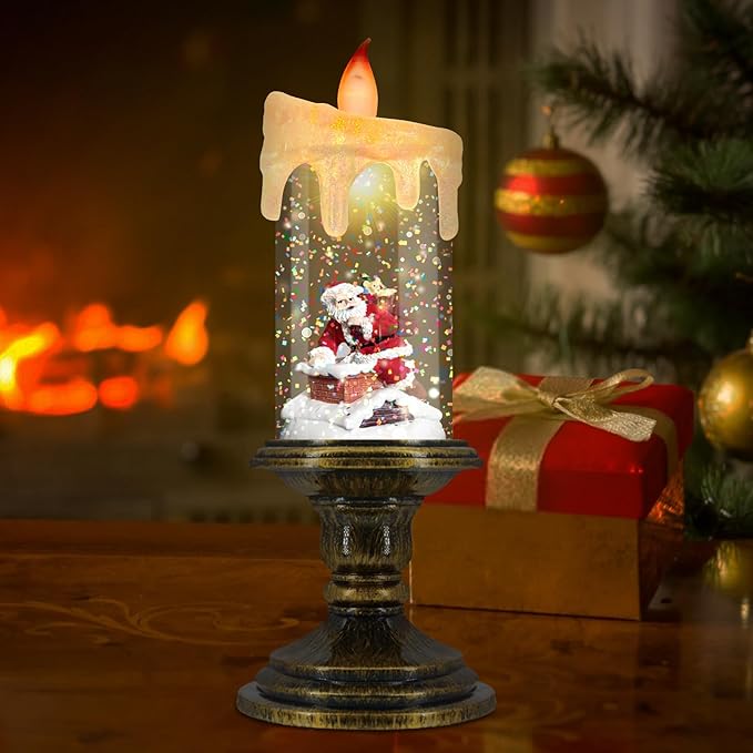Christmas Flameless Candles, Flickering LED Candles with Timer, Snow Globe Candle Lights for Christmas Decorations