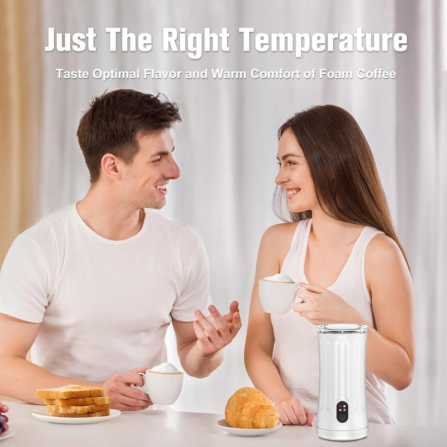 Electric Milk Frother, 4-in-1 Milk Steamer and Frother, 8.1oz/240ml Automatic Warm and Cold Foam Maker, Auto Shut-Off Frother for Coffee, Latte, Cappuccino, Macchiato(White)