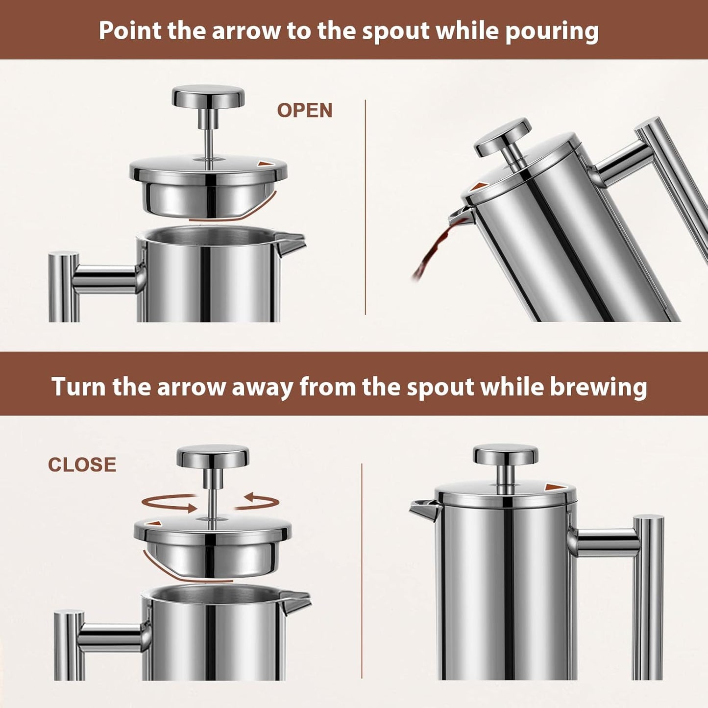 Small French Press 350ml, Double-Wall Insulated French Press Coffee Press Stainless Steel for travel camping, Single Cup Pour Over Coffee Maker (1 cup, 12 OZ)