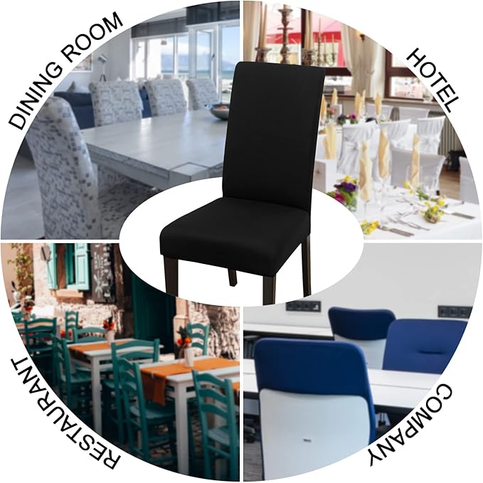 JQinHome Dining Room Chair Covers Set of 8, High Stretch Chair Slipcover Removable Washable Chair Seat Protector Cover for Home Party Hotel Wedding Ceremony (Black)
