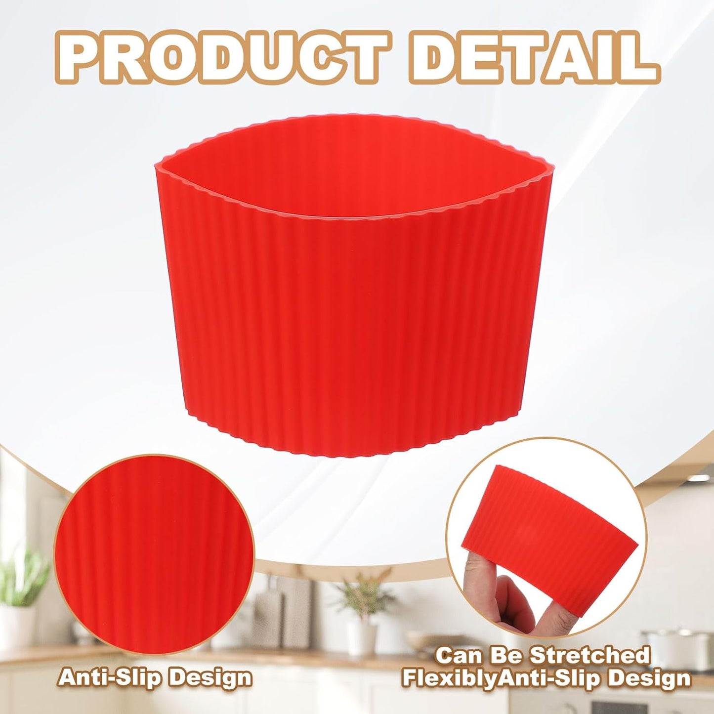 uxcell 6Pack Coffee Cup Sleeves, Reusable Silicone Heat Resistant Cup Protective Sleeve Nonslip Mug Protector Cover for Home Travel Coffee Mug Glasses Water Bottle Boots, Red