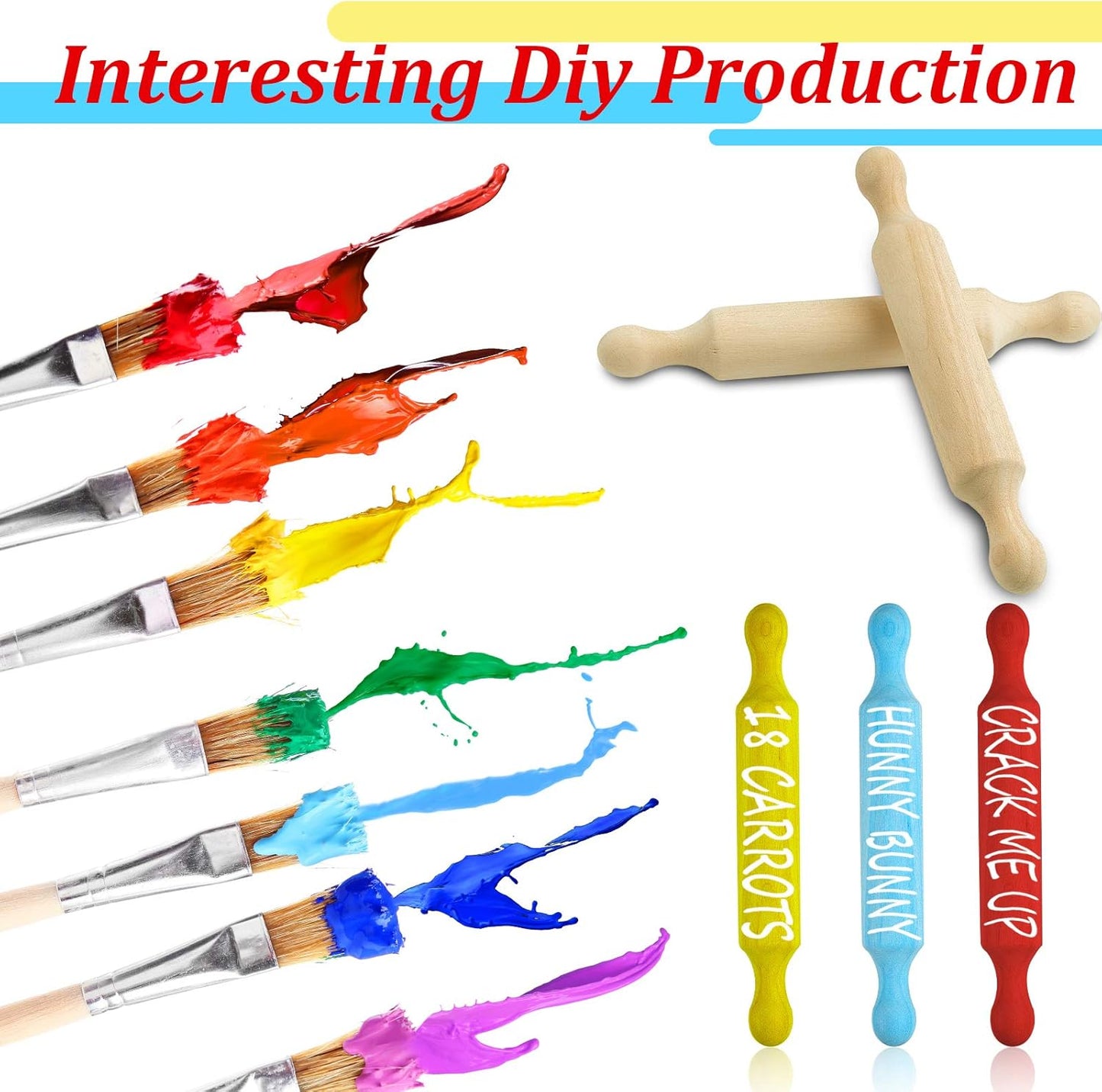 Suclain 30 Pcs Wooden Mini Rolling Pin Long Kitchen Baking Small Dough Rolling Pin for Children Fondant Pastry Pizza Crafting and Imaginative Play for Halloween and Christmas Presents (7 Inches)