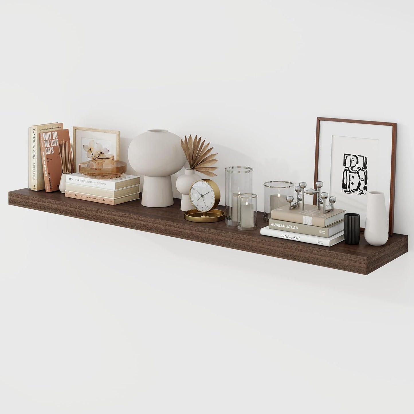 48 Inch Floating Shelves, 9.3" Deep Floating Shelf Wall Mounted, 48" Wall Shelves, Rustic Deep Bookshelf, Large Display Shelves & Storage Shelves for Bedroom, Living Room, Walnut, Set of 1