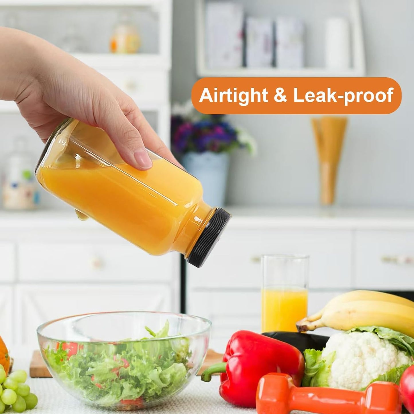 6 pack 8 oz Glass Juice Bottles with Lids, 250 ml Reusable Glass Water Bottles, Empty Drink Containers Drinking Jars with Brush, for Milk, Juicing, Kombucha, Ginger