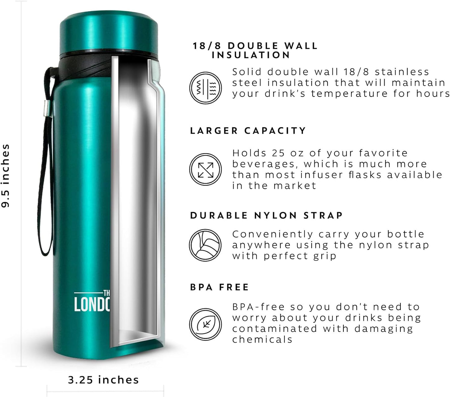 London Sip 25 oz Multi-Function Travel Mug and Tumbler Tea Infuser Water Bottle Fruit Infuser Flask Hot and Cold Double Wall Stainless Steel Coffee Thermos, Celestial Blue, Pack of 2
