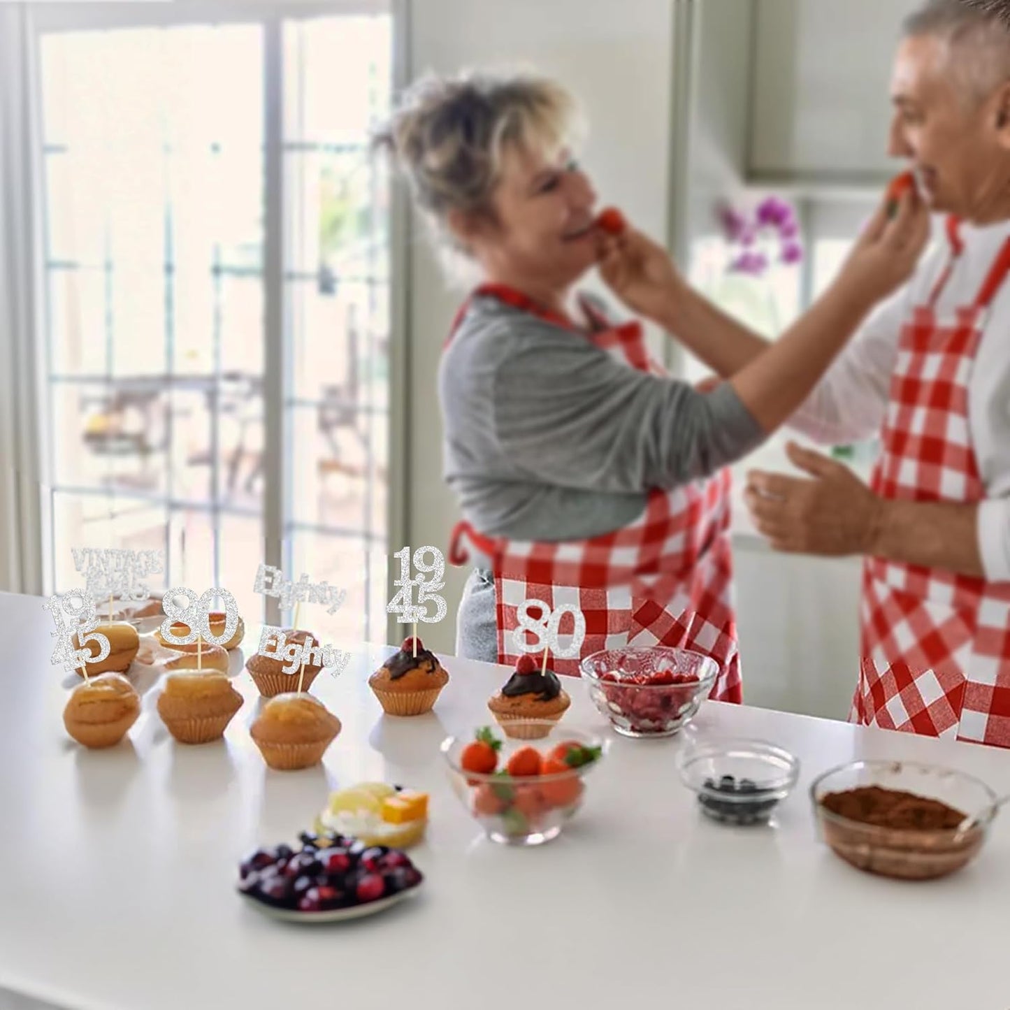 Gyufise 24Pcs 80th Birthday Cupcake Toppers Glitter Cheers to 80 Fabulous Eighty Vintage 1945 Cupcake Picks 80th Birthday Wedding Anniversary Party Cake Decorations Supplies Silver