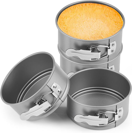 4 Pcs 4 Inch Non Stick Springform Pan with Removable Bottom Carbon Steel Round Springform Cheesecake Pan with Stainless Steel Spring Buckles for Baking Kitchens Restaurant(Gray)