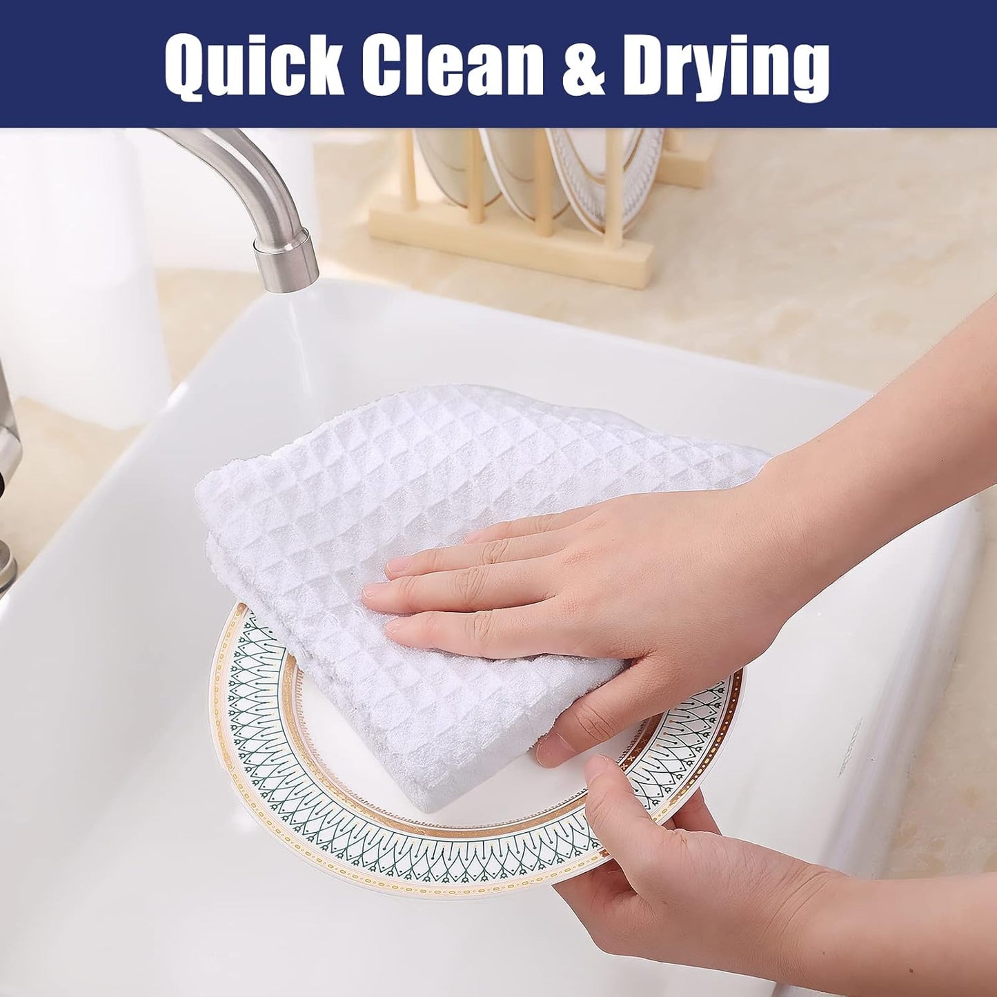 Homaxy Microfiber Waffle Weave Kitchen Towels, 16 x 28 Inch Ultra Absorbent and Solid Color Dish Towels, 4 Pack, White