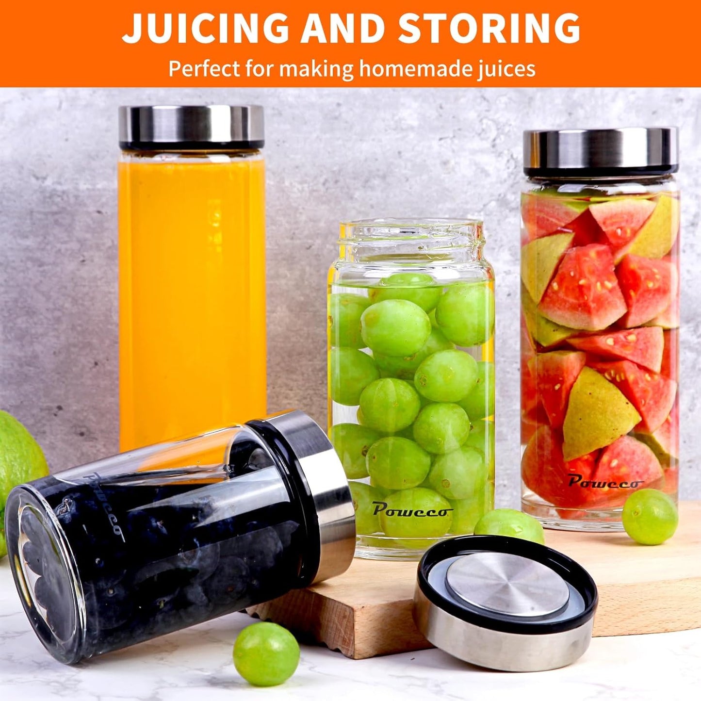 12oz Glass Juice & Water Bottles 4-Pack with Lids- Wide Mouth Reusable Borosilicate Glass- for Juicing, Smoothies, Protein Shakes, Blender & Shaker Bottle- Refillable & Dishwasher Safe(12 oz/400ml)