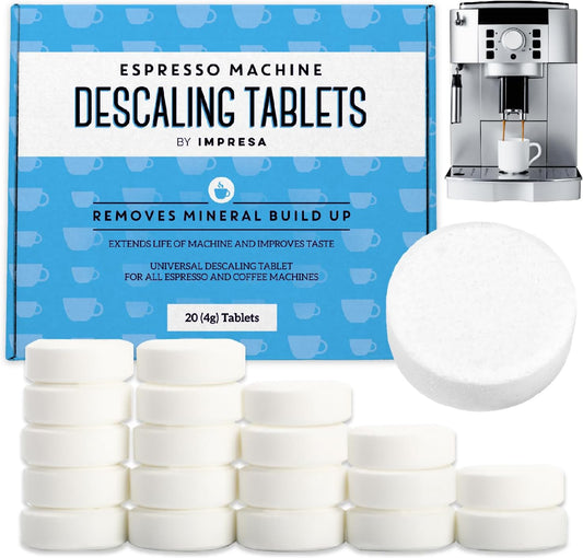 IMPRESA Descaling Tablets for Espresso Machine - Compatible with Breville, Jura & Miele Machines - 20 Pack & 4g Tablets - Remove Limescale & Mineral Build-Up